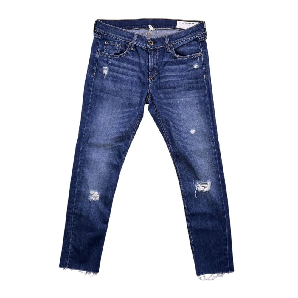 Rag & Bone Dre Jeans Womens 27 Canyon Distressed Raw Hem Skinny Ankle Blue Denim